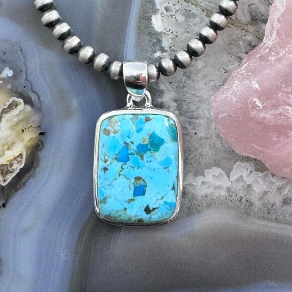 Sterling Silver Southwestern Style Rectangle Apatite Pendant For Women - Picture 1 of 10
